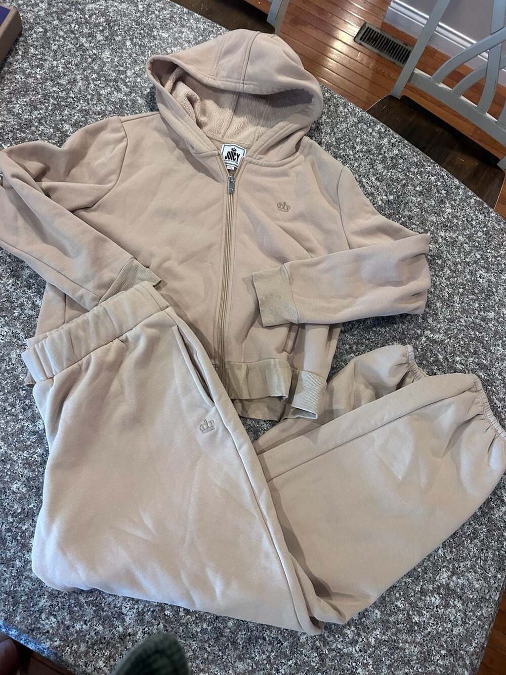Juicy by Juicy Couture Sweat Suit Set Size L Beige Hooded